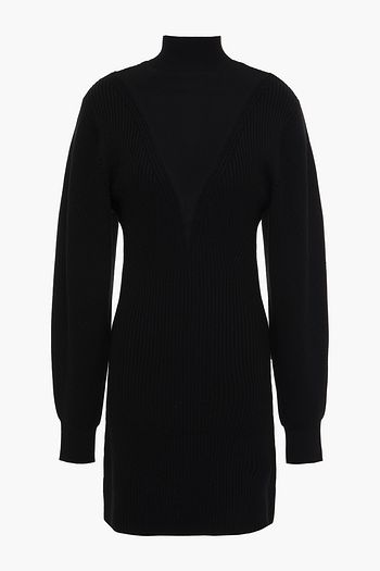 DION LEE Paneled ribbed merino wool mini dress