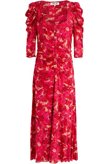 DIANE VON FURSTENBERG Abra Maxikleid aus Stretch-Mesh mit Raffungen und Print