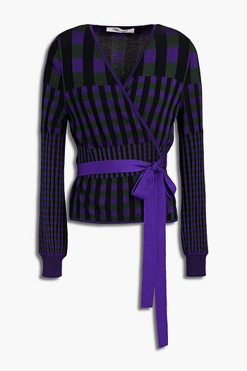 DIANE VON FURSTENBERG Emily checked ribbed-knit wrap sweater