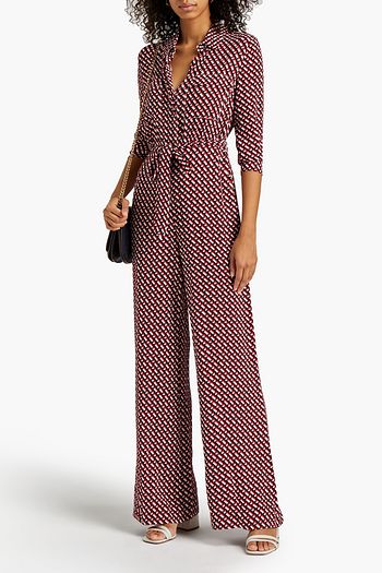 DIANE VON FURSTENBERG Sandt belted printed crepe jumpsuit