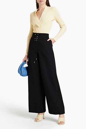 DION LEE Lace-up cotton-blend wide-leg pants
