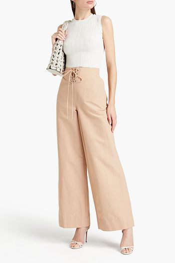DION LEE Lace-up cotton-blend wide-leg pants