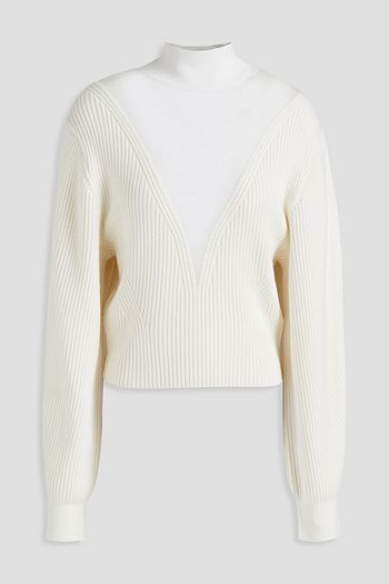 DION LEE Cropped paneled ribbed merino wool turtleneck sweater
