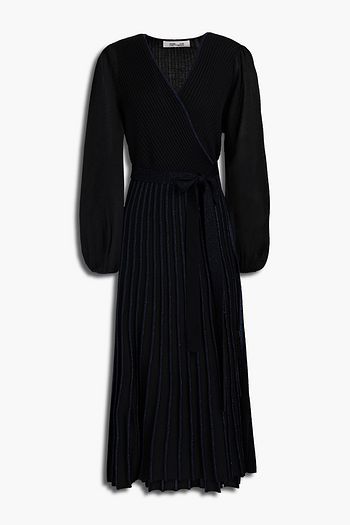 DIANE VON FURSTENBERG Shelly metallic ribbed-knit midi wrap dress
