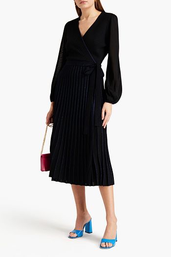 DIANE VON FURSTENBERG Shelly metallic ribbed-knit midi wrap dress
