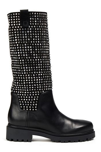 RENE' CAOVILLA Galaxia embellished suede and leather boots