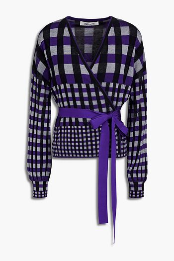DIANE VON FURSTENBERG Ada checked ribbed-knit wrap sweater
