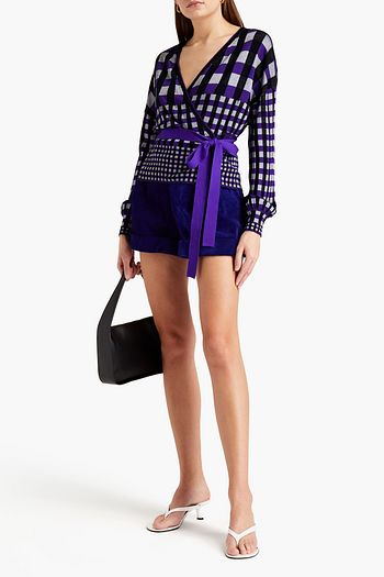 DIANE VON FURSTENBERG Ada checked ribbed-knit wrap sweater