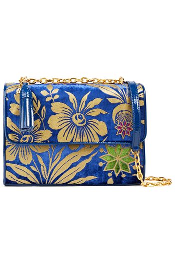 TORY BURCH Patent leather-trimmed velvet-jacquard shoulder bag