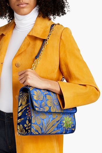 TORY BURCH Patent leather-trimmed velvet-jacquard shoulder bag