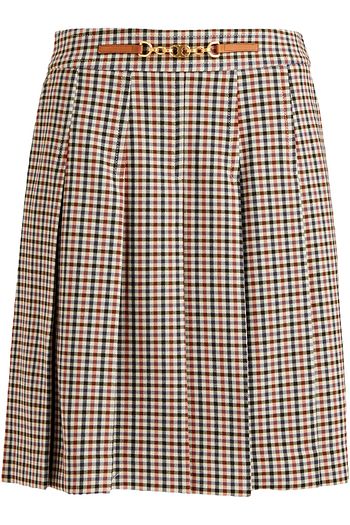 TORY BURCH Plissierter Minirock aus Stretch-Twill mit Karomuster und Kettendetail