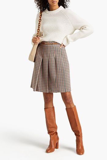TORY BURCH Plissierter Minirock aus Stretch-Twill mit Karomuster und Kettendetail