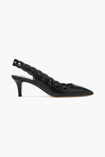 ISABEL MARANT Pallon laser-cut snake-effect leather slingback pumps