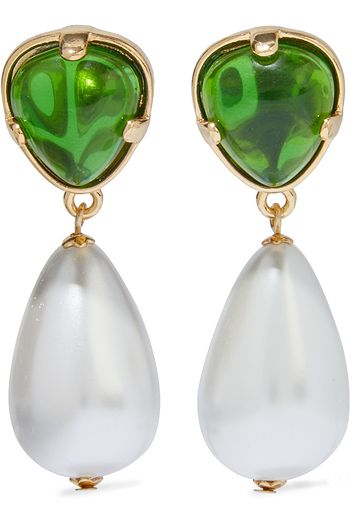 KENNETH JAY LANE Gold-tone, stone and faux pearl clip earrings