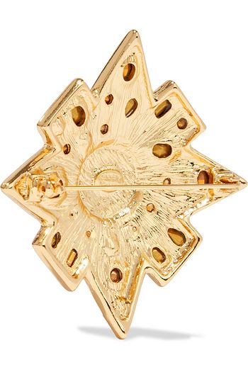 KENNETH JAY LANE Goldfarbene Brosche mit Steinen und Kristallen