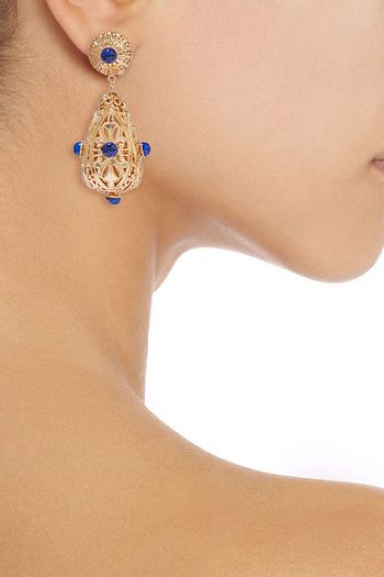 KENNETH JAY LANE 22-karat gold-plated stone clip earrings