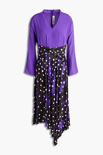 DIANE VON FURSTENBERG Paneled crepe de chine and printed stretch-jersey midi dress