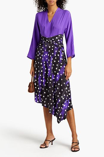 DIANE VON FURSTENBERG Paneled crepe de chine and printed stretch-jersey midi dress