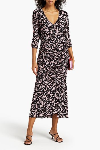 DIANE VON FURSTENBERG Draped floral-print stretch-mesh midi dress