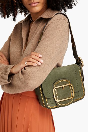 TORY BURCH Sawyer small embellished suede shoulder bag
