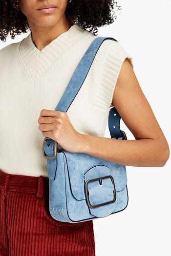 TORY BURCH Sawyer kleine Schultertasche aus Veloursleder mit Schnalle