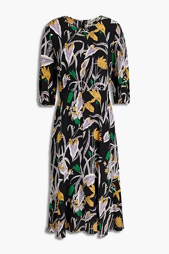 DIANE VON FURSTENBERG Bliss gathered floral-print silk crepe de chine midi dress