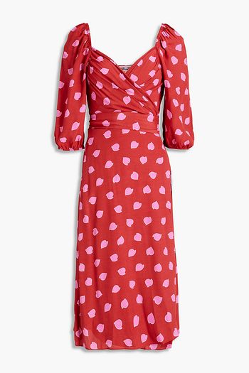 DIANE VON FURSTENBERG Gathered printed crepe de chine midi wrap dress