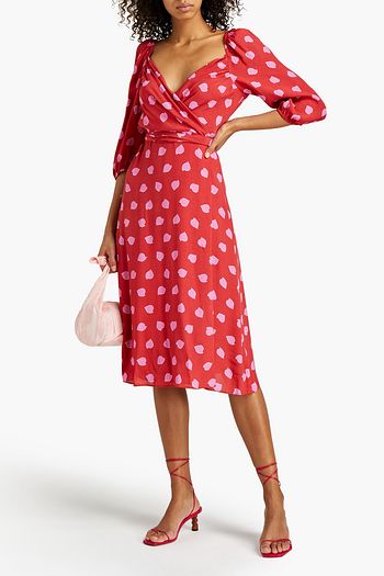 DIANE VON FURSTENBERG Gathered printed crepe de chine midi wrap dress