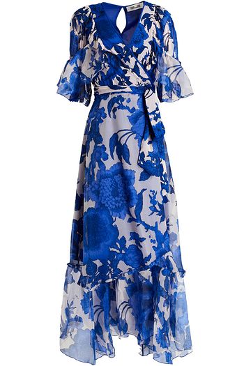 DIANE VON FURSTENBERG Lailie Maxi-Wickelkleid aus Organza und Seidenkrepon mit floralem Print