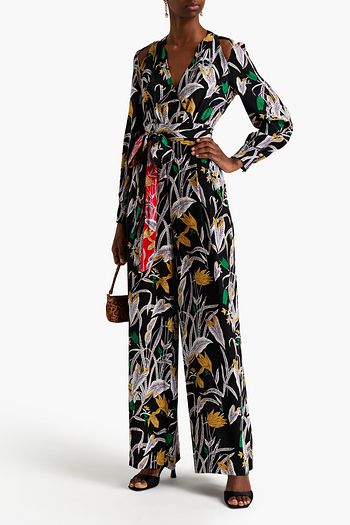 DIANE VON FURSTENBERG Hesy cutout printed silk crepe de chine jumpsuit