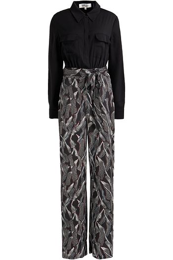 DIANE VON FURSTENBERG Estrella satin and printed stretch-silk crepe jumpsuit