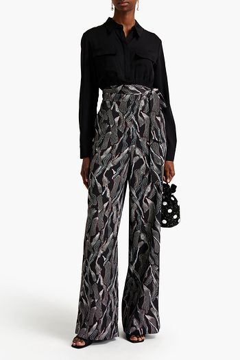 DIANE VON FURSTENBERG Estrella satin and printed stretch-silk crepe jumpsuit
