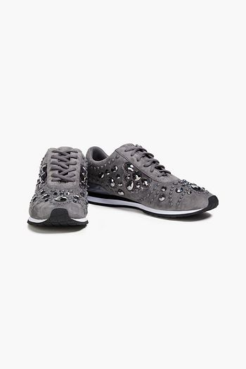TORY BURCH Scarlett Runner embellished suede sneakers