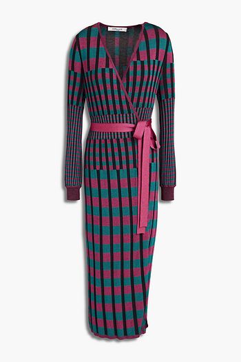 DIANE VON FURSTENBERG Tracy checked ribbed-knit midi wrap dress