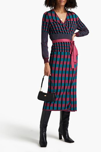 DIANE VON FURSTENBERG Tracy checked ribbed-knit midi wrap dress