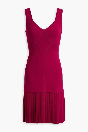ALAÏA Charleston pointelle-trimmed pleated stretch-knit mini dress