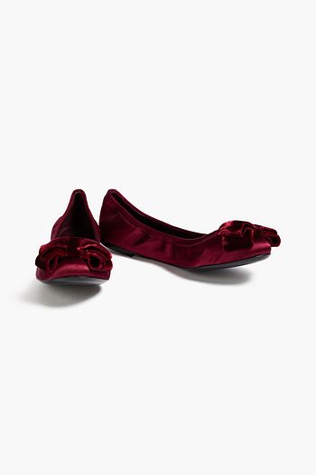 TORY BURCH Bow-embellished satin ballet flats