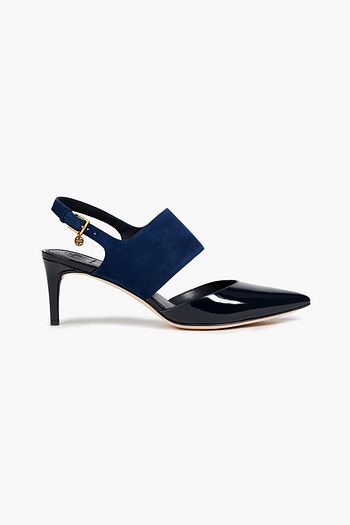 TORY BURCH Ashton 65 patent-leather and suede slingback pumps