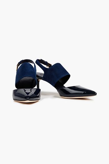 TORY BURCH Ashton 65 patent-leather and suede slingback pumps