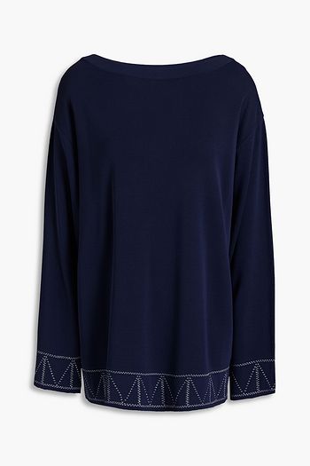 ALAÏA Jacquard-trimmed stretch-knit sweater