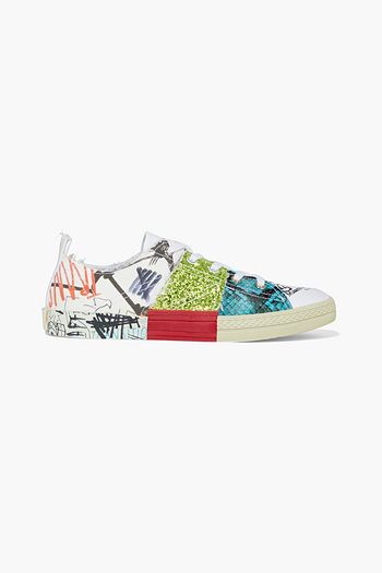 MAISON MARGIELA Embellished printed canvas and faux snake-effect leather sneakers