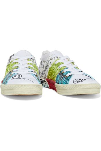 MAISON MARGIELA Embellished printed canvas and faux snake-effect leather sneakers