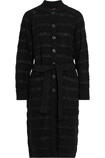 MISSONI Belted metallic crochet-knit wool-blend jacket