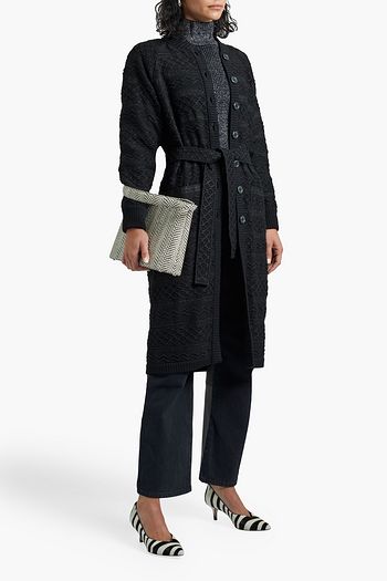 MISSONI Belted metallic crochet-knit wool-blend jacket