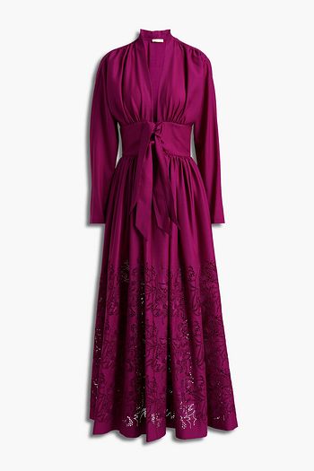 ALAÏA Paneled broderie anglaise and wool-mousseline maxi dress
