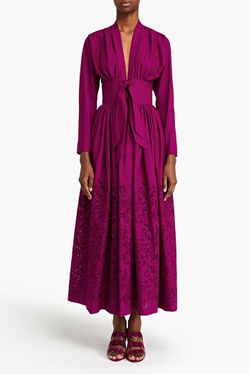 ALAÏA Paneled broderie anglaise and wool-mousseline maxi dress