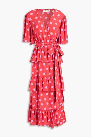 DIANE VON FURSTENBERG Tiered printed crepe midi wrap dress