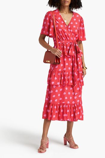 DIANE VON FURSTENBERG Tiered printed crepe midi wrap dress