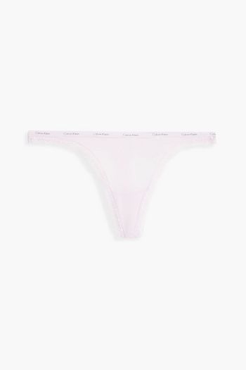 CALVIN KLEIN Lace-trimmed printed stretch low-rise thong