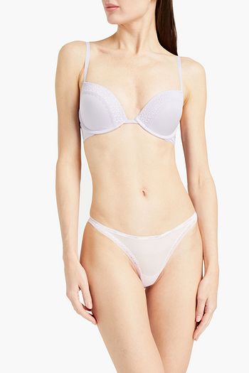CALVIN KLEIN Lace-trimmed printed stretch low-rise thong